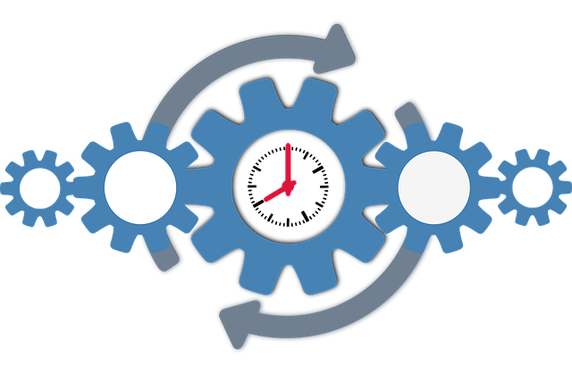 engrenages avec une horloge. Chronologie